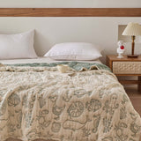 Sea Life Adventure Green 100% Cotton Gauze Soft Puff Blanket