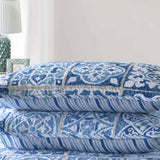Coastal Boho Blue Portuguese Tile Print Quilted 3‑Piece Bedding Set