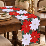 Christmas Poinsettia Holly Leaf Cutout Table Runner