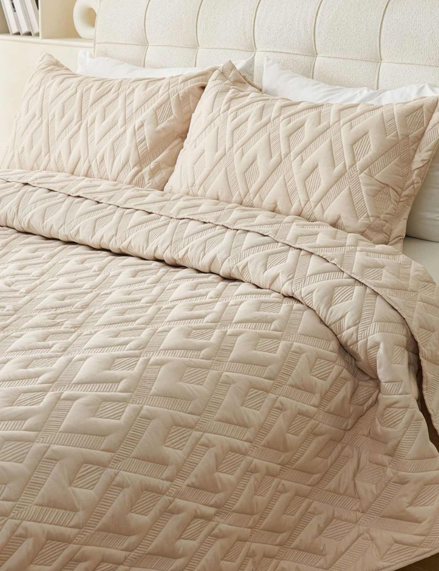 Washed Cotton Solid Color Quilted 3‑Piece Bedding Set