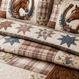 H.PAI Western Horse Quilted 3-Piece Bedding Set – Luxury Quilted Bedding with Matching Pillow Shams