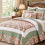 Vintage Rose Garden 100% Cotton Quilted 3-Piece Bedding Set