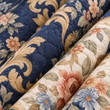 Vintage Navy Blue Floral Baroque Quilted 3-Piece Bedding Set