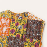 Vintage Yellow Patchwork - Reversible Vintage Patchwork Quilted Vest Tie-Front Waistcoat
