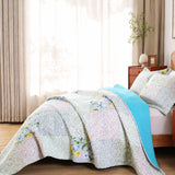 Pastel Botanical Patchwork Quilted 3-Piece Bedding Set