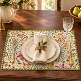 Vintage Floral Botanical Faux Linen Jacquard Scalloped Edge Table Runner