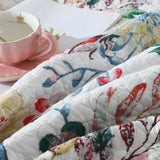 Vintage Bird Floral Garden Print Quilted 3‑Piece Bedding Set