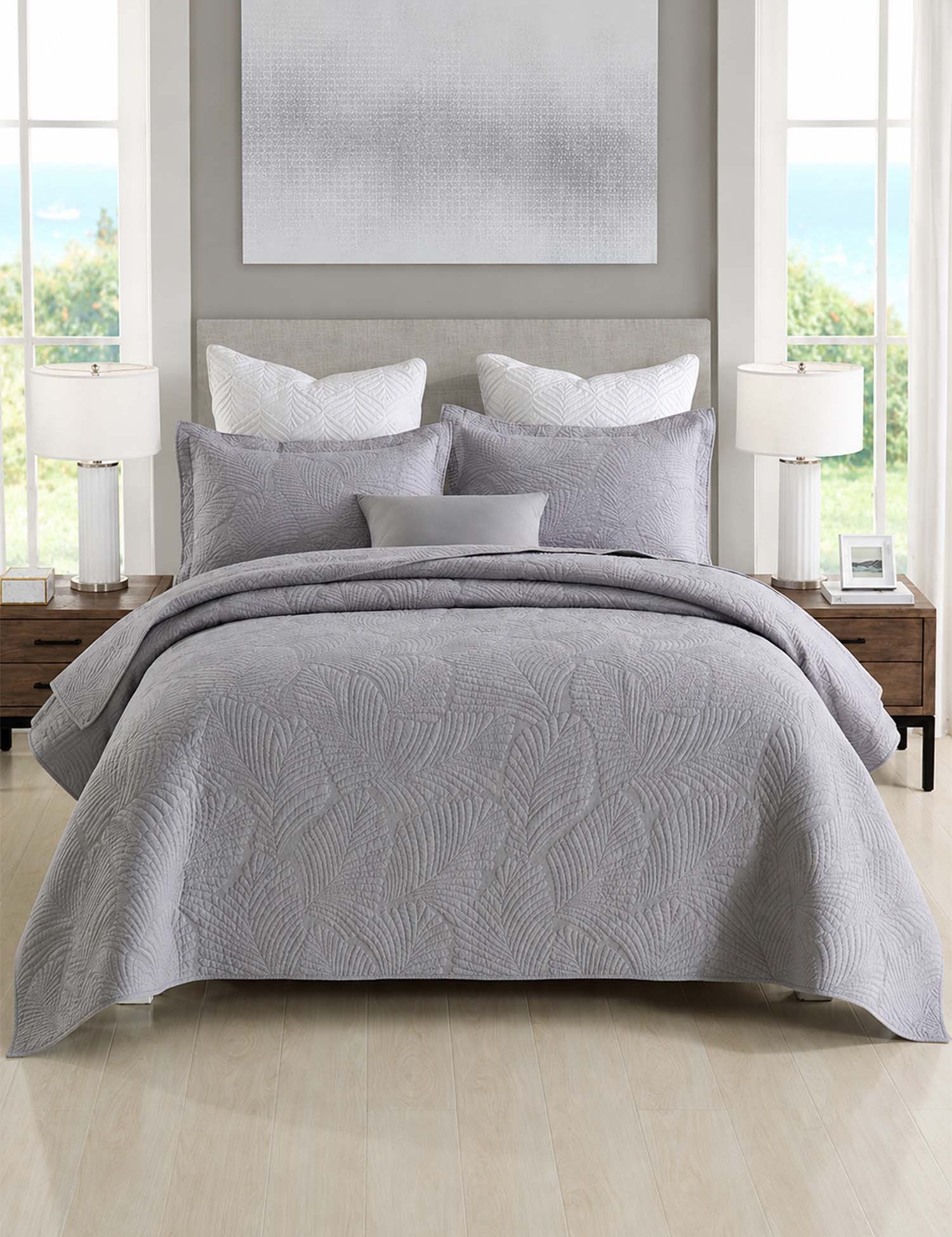 Leaf Texture Quilted 3-Piece Bedding Set