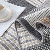 Grey Brown Plaid Patchwork Quilted 3‑Piece Bedding Set
