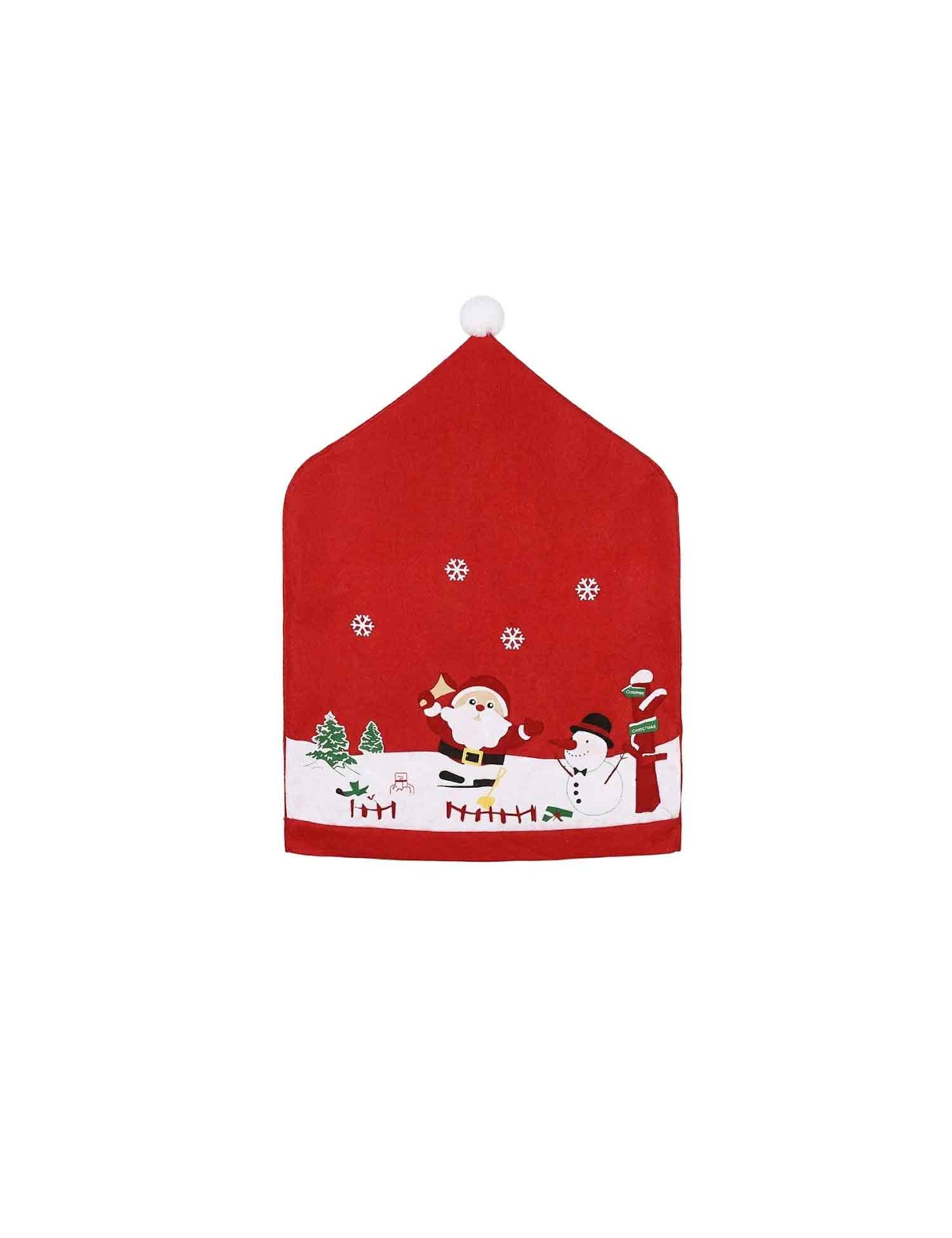 Santa Hat Style Christmas Chair Back Covers, Santa & Snowman Printed Xmas Dining Chair Slipcovers