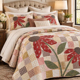 Red Coneflower Patchwork Quilted 3-Piece Bedding Set