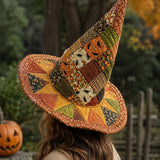 H.PAI Vintage Harvest Pumpkin Handcrafted Quilted Witch Hat