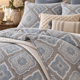 Dusty Blue Mosaic Medallion 100% Cotton Quilted Bedding Set