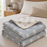 Vintage Gray Leaf Dot Jacquard Quilted Throw Three‑Layer Gauze Cotton Blanket