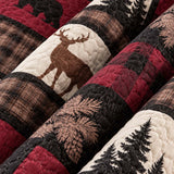 Burgundy Bear & Deer Plaid Woodland Quilted 3-Piece Bedding Set