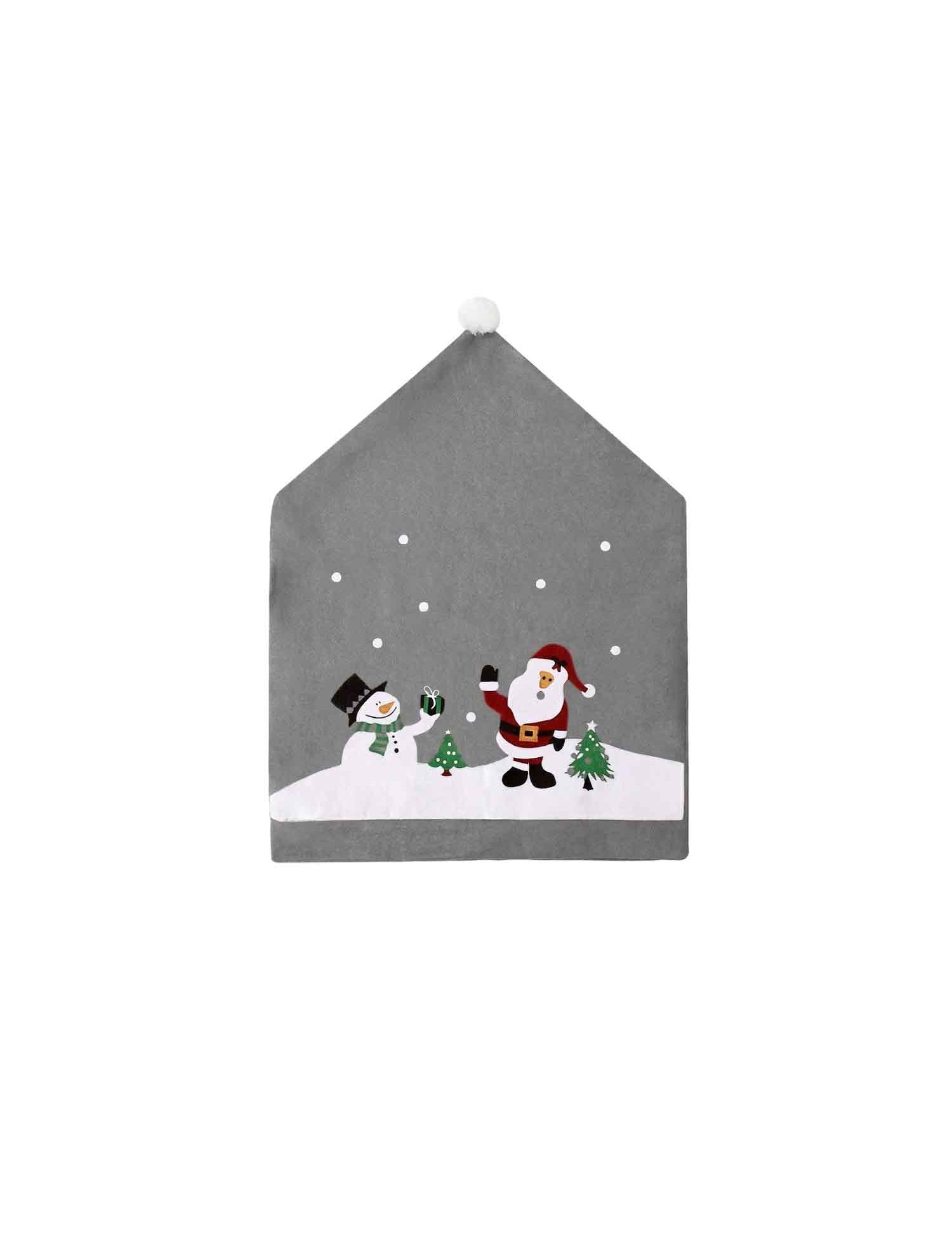 Santa Hat Style Christmas Chair Back Covers, Santa & Snowman Printed Xmas Dining Chair Slipcovers
