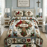 H.PAI Cardinal Cross Faith Quilted 3-Piece Bedding Set