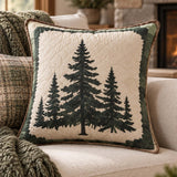 Evergreen Pine Forest Quilted Pillow Cover