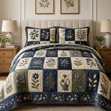 H.PAI Botanical Garden Quilted 3-Piece Bedding Set – Luxury Quilted Bedding with Matching Pillow Shams