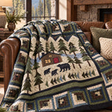 Bear Cabin Woodland Patchwork-Style Quilted Blanket