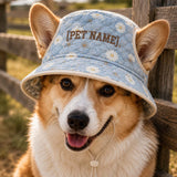 Personalized Flower Quilted Dog Hat – Custom Pet Name With Ear Holes