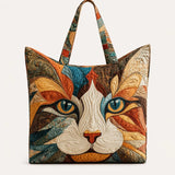 Animal-print orange cat print quilted tote bag