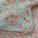 Vintage Rose Floral Print Quilted 3‑Piece Bedding Set