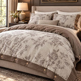 Vintage Botanical Floral Linen Cotton 4-Piece Duvet Cover Set