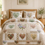 H.PAI Flower Patchwork 3-Piece Quilted Bedding Set