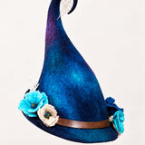 Gothic Blue Floral Spider Web Handcrafted Witch Hat