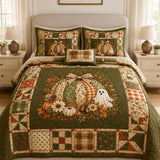 H.PAI Pumpkin Ghost Harvest Quilted 3-Piece Bedding Set