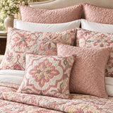 Pink Mediterranean Floral Tile Quilted 3-Piece Bedding Set