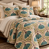 Blue Botanical Bloom Quilted 3-Piece Bedding Set
