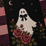 Ghost Rose & Black Cat Patchwork Quilted Blanket