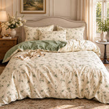 Vintage Botanical Floral 100% Cotton 3-Piece Duvet Cover Bedding Set