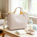 Quilted Floral Diaper Bag Tote with Shoulder Strap - Lightweight Crossbody Storage Bag