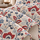 Red Blue Botanical Floral Quilted 3-Piece Bedding Set
