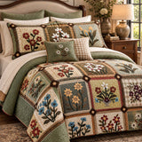 Vintage Folk Floral Patchwork Quilted 3-Piece Bedding Set