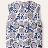 Pink Vine And Orange Flower - Reversible Vintage Patchwork Quilted Vest Tie-Front Waistcoat