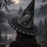 Midnight Raven Moon Phase Gothic Handcrafted Quilted Witch Hat