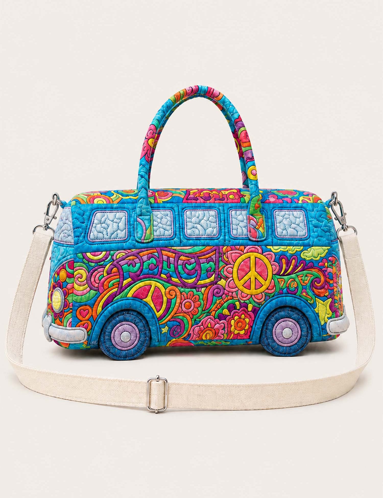 Hippie Peace Joy Quilted Duffle Bag