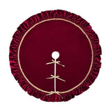 Burgundy Velvet Ruffled Christmas Tree Skirt with Gold Trim