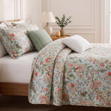 Light Blue Country Garden Floral Print Quilted 3‑Piece Bedding Set