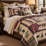 Black Bear Plaid Star Woodland Quilted 3-Piece Bedding Set