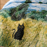 H.PAI Black Cat Meadow Garden Quilted 3-Piece Bedding Set