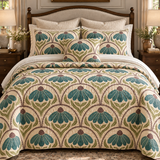 Blue Botanical Bloom Quilted 3-Piece Bedding Set