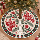 Nordic Red Birds & Evergreen Quilted Christmas Tree Skirt