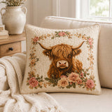 H.PAI Highland Cow Rose Garden Quilted Pillow Case