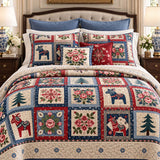 Swedish Dala Horse Floral Patchwork Quilted 3-Piece Bedding Set