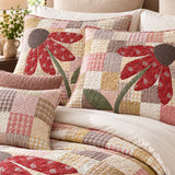 Red Coneflower Patchwork Quilted 3-Piece Bedding Set